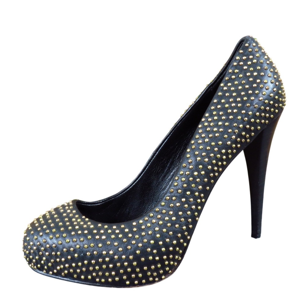 Alexander‎ Wang Studded Women Platform Pump Size 38 Evening Black Leather Gold